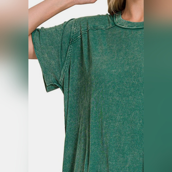 Zenana Washed Ribbed Short Sleeve Top - Picture 4 of 7